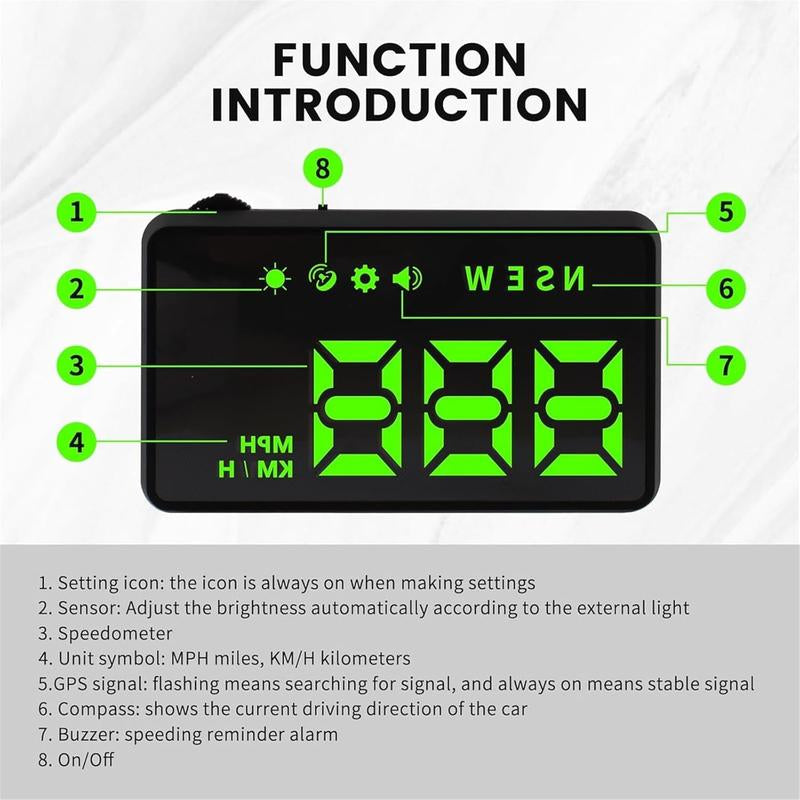 Digital Speedometer Heads up Display for Cars,Car Hud,Head up Display for Car,Gps Display,Automatic Brightness Adjustment,Speeding Alert,Usb Cable Plug & Play Custom Gauges Cars H Mph