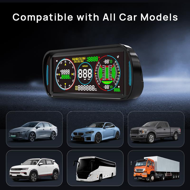 KWHUD 6.8'' LCD Screen Head up Display Car Hud GPS Digital Speedometer Odometer Inclinometer 4X4 Off-Road Accessories with Clock