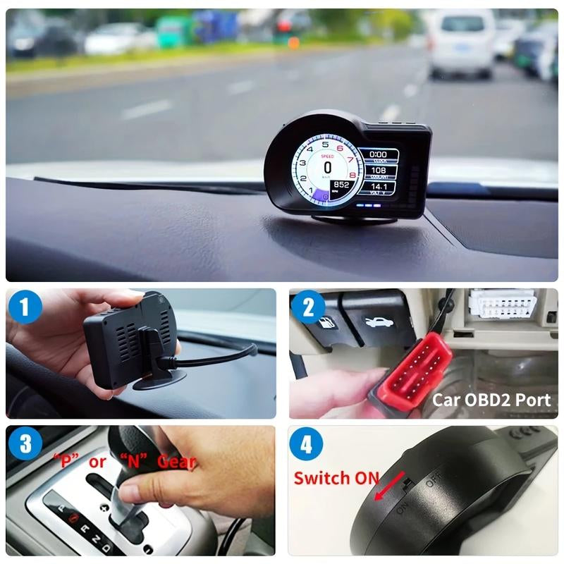 【Dealsforyoudays】Car Head up Display, Auto Accessories, HD Display Screen Car HUD with Multiple Alarm Functions, Speedometer, GPS, Car Inspection Tools