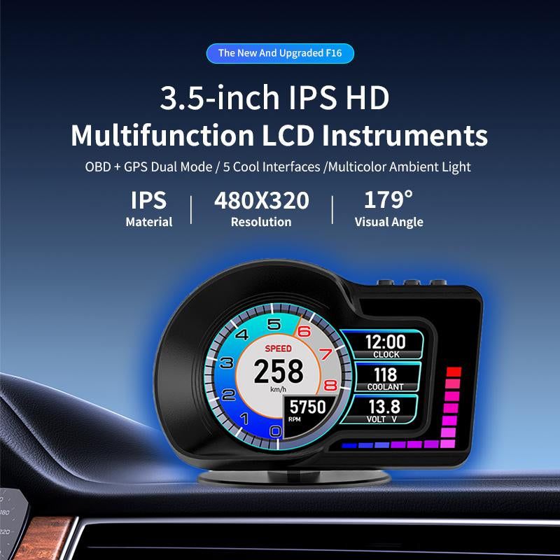 Car Head up Display, Auto Accessories, HD Display Screen Car HUD with Multiple Alarm Functions, Speedometer, GPS, Car Inspection Too