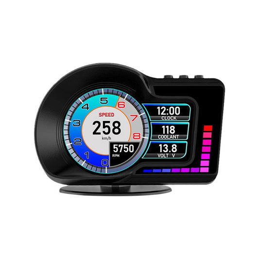 F16 Car Speedometer Display OBD2+GPS Dual Mode, 3.5" IPS Screen, Turbo Gauge, 6 Alerts, 8 Color Ambient Lights, 5 Themes, Fit Gasoline Cars 2008-2025 Gauge Pods