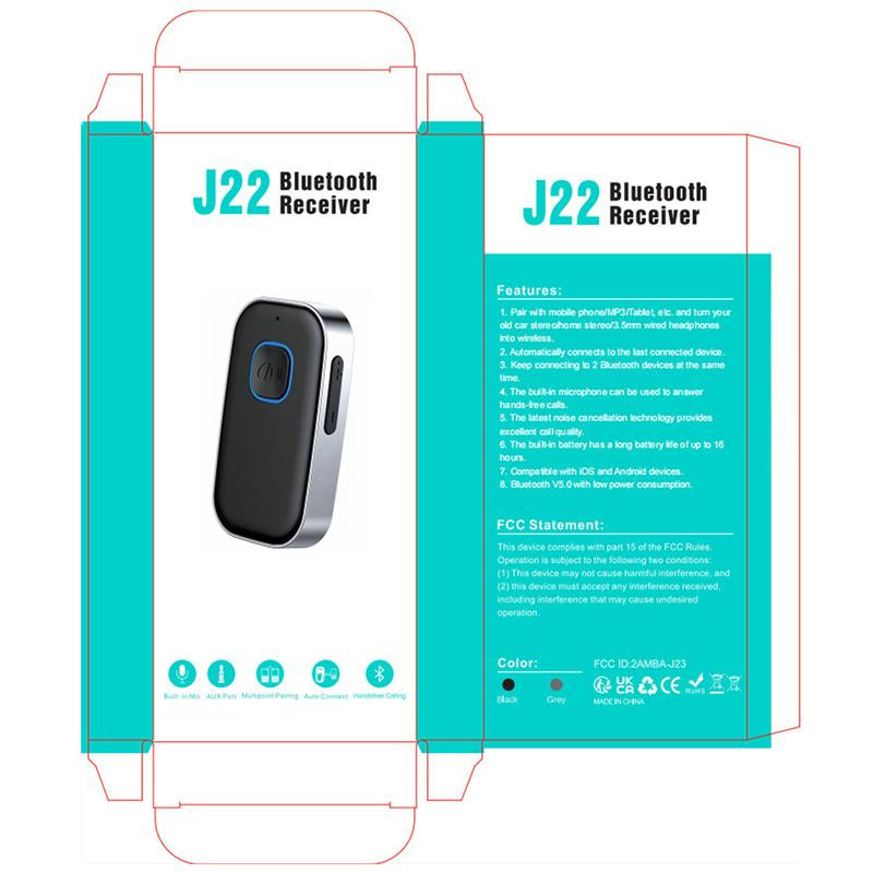 Car Bluetooth Receiver, Noise Cancelling 3.5Mm AUX Bluetooth Car Adapter, Wireless Audio Receiver for Home Stereo/Wired Headsets, Hands-Free Calling