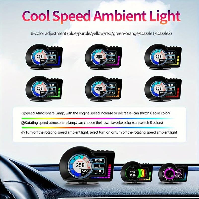 【Dealsforyoudays】Car Head up Display, Auto Accessories, HD Display Screen Car HUD with Multiple Alarm Functions, Speedometer, GPS, Car Inspection Tools