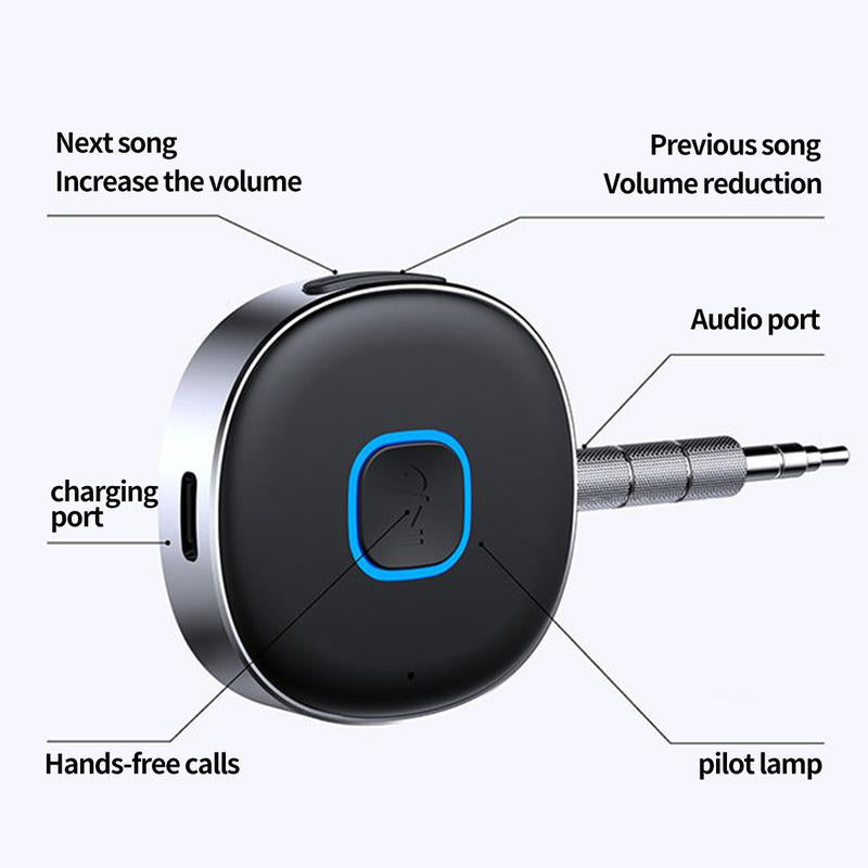 Car Bluetooth Receiver, Noise Cancelling 3.5Mm AUX Bluetooth Car Adapter, Wireless Audio Receiver for Home Stereo/Wired Headsets, Hands-Free Calling