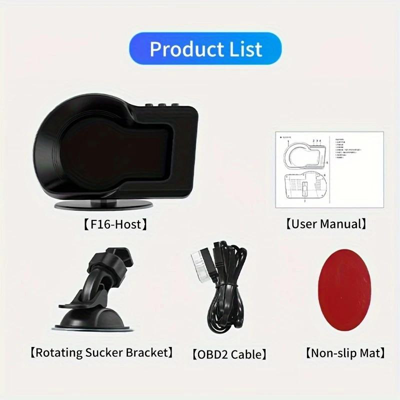 【Dealsforyoudays】Car Head up Display, Auto Accessories, HD Display Screen Car HUD with Multiple Alarm Functions, Speedometer, GPS, Car Inspection Tools