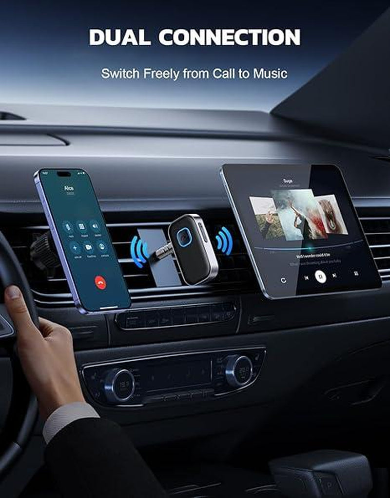 Car Bluetooth Receiver, Noise Cancelling 3.5Mm AUX Bluetooth Car Adapter, Wireless Audio Receiver for Home Stereo/Wired Headsets, Hands-Free Calling