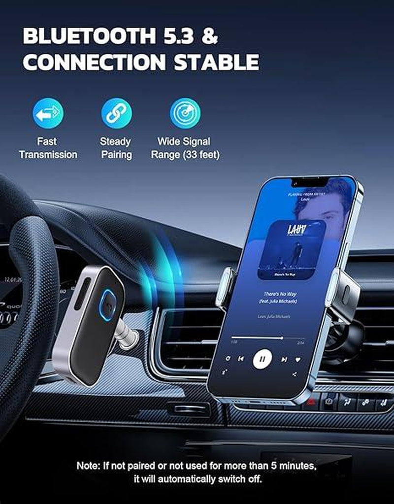 Car Bluetooth Receiver, Noise Cancelling 3.5Mm AUX Bluetooth Car Adapter, Wireless Audio Receiver for Home Stereo/Wired Headsets, Hands-Free Calling