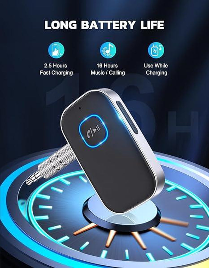 Car Bluetooth Receiver, Noise Cancelling 3.5Mm AUX Bluetooth Car Adapter, Wireless Audio Receiver for Home Stereo/Wired Headsets, Hands-Free Calling