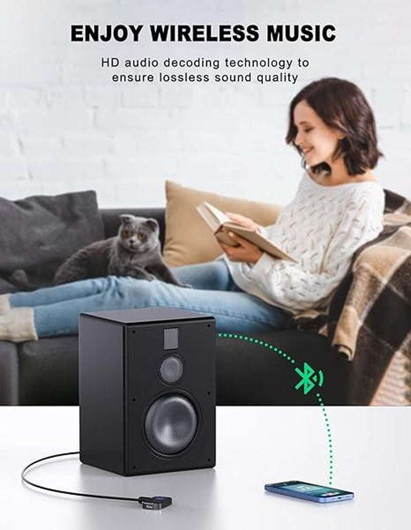 Car Bluetooth Receiver, Noise Cancelling 3.5Mm AUX Bluetooth Car Adapter, Wireless Audio Receiver for Home Stereo/Wired Headsets, Hands-Free Calling