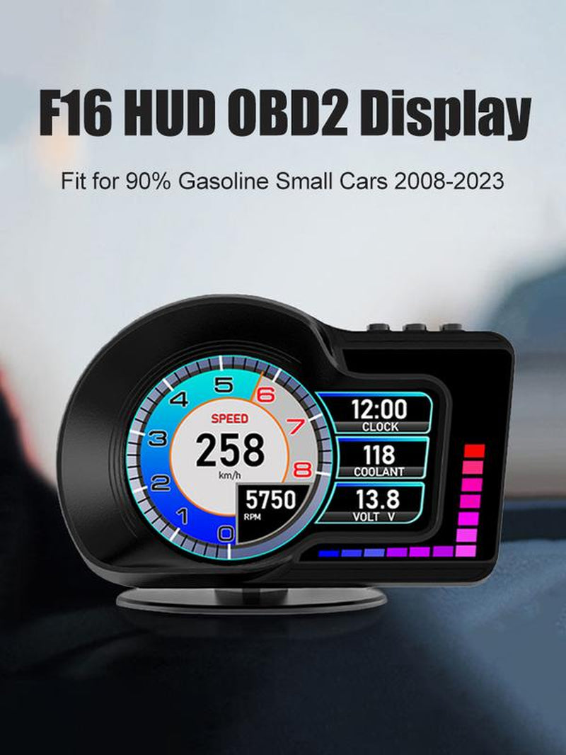 F16 Car Speedometer Display OBD2+GPS Dual Mode, 3.5" IPS Screen, Turbo Gauge, 6 Alerts, 8 Color Ambient Lights, 5 Themes, Fit Gasoline Cars 2008-2025 Gauge Pods