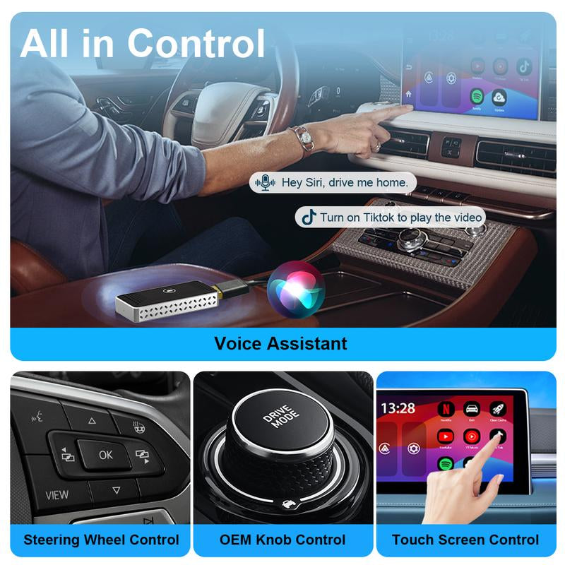 Mini AI Box - Streaming Netflix/Youtube/Tiktok to Your Car! 2 in 1 Wireless Carplay and Android Auto Adapter Suitable for Factory Wired Carplay Cars