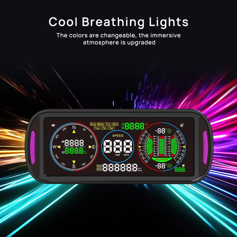KWHUD 6.8'' LCD Screen Head up Display Car Hud GPS Digital Speedometer Odometer Inclinometer 4X4 Off-Road Accessories with Clock