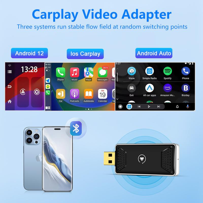 Mini AI Box - Streaming Netflix/Youtube/Tiktok to Your Car! 2 in 1 Wireless Carplay and Android Auto Adapter Suitable for Factory Wired Carplay Cars