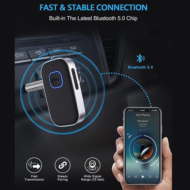 Car Bluetooth Receiver, Noise Cancelling 3.5Mm AUX Bluetooth Car Adapter, Wireless Audio Receiver for Home Stereo/Wired Headsets, Hands-Free Calling
