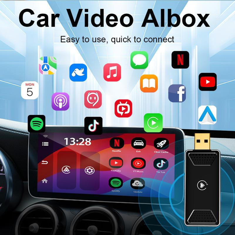 Mini AI Box - Streaming Netflix/Youtube/Tiktok to Your Car! 2 in 1 Wireless Carplay and Android Auto Adapter Suitable for Factory Wired Carplay Cars