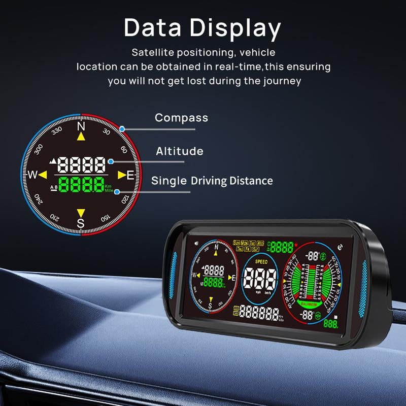 KWHUD 6.8'' LCD Screen Head up Display Car Hud GPS Digital Speedometer Odometer Inclinometer 4X4 Off-Road Accessories with Clock