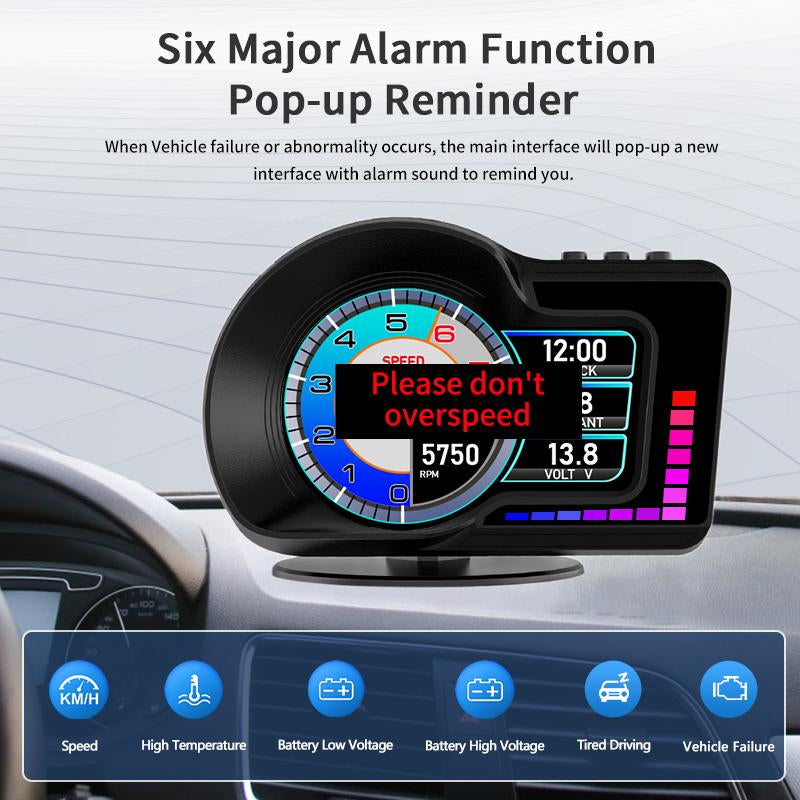Car Head up Display, Auto Accessories, HD Display Screen Car HUD with Multiple Alarm Functions, Speedometer, GPS, Car Inspection Too