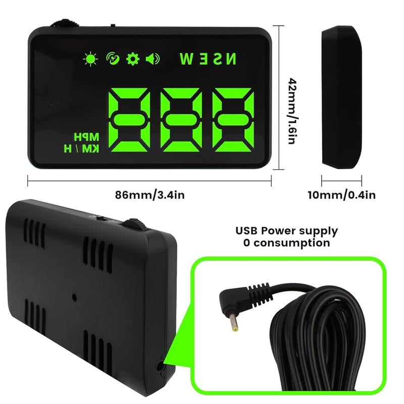 Digital Speedometer Heads up Display for Cars,Car Hud,Head up Display for Car,Gps Display,Automatic Brightness Adjustment,Speeding Alert,Usb Cable Plug & Play Custom Gauges Cars H Mph