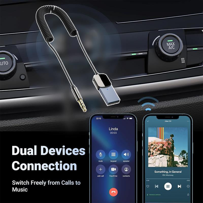 Bluetooth Adapter 3.5Mm Bluetooth Receiver for Car USB 2.0 to 3.5Mm Jack Kit with Built-In Microphone Aux Input for Hands-Free Calls Compatible with Car Speaker and Home Audio