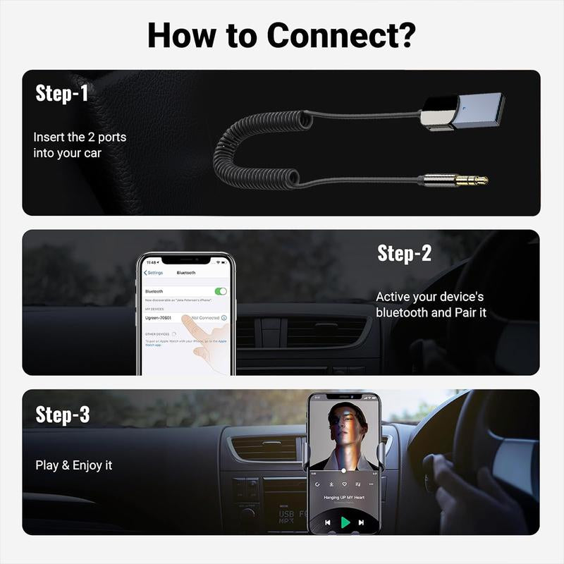 Bluetooth Adapter 3.5Mm Bluetooth Receiver for Car USB 2.0 to 3.5Mm Jack Kit with Built-In Microphone Aux Input for Hands-Free Calls Compatible with Car Speaker and Home Audio